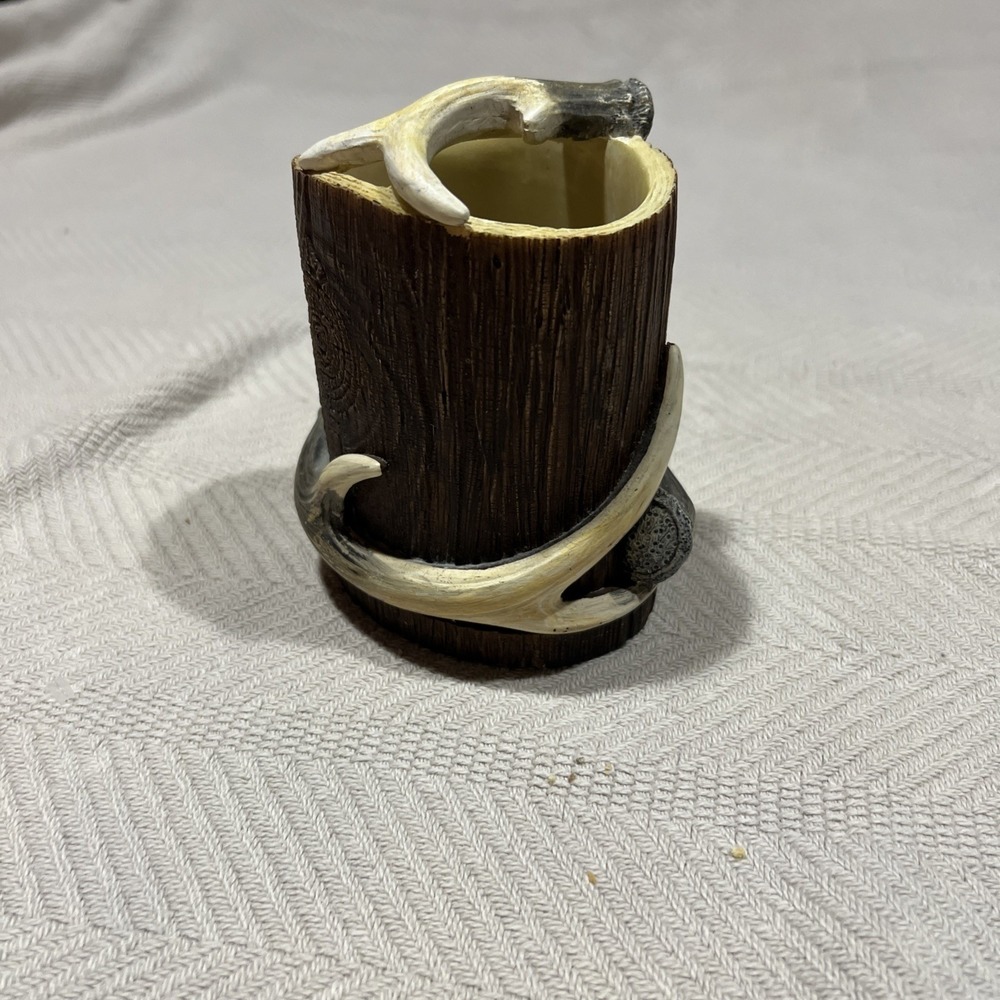 Realistic Wood with Faux Antler Toothbrush Holder Wildlife Forest Rustic Cabin